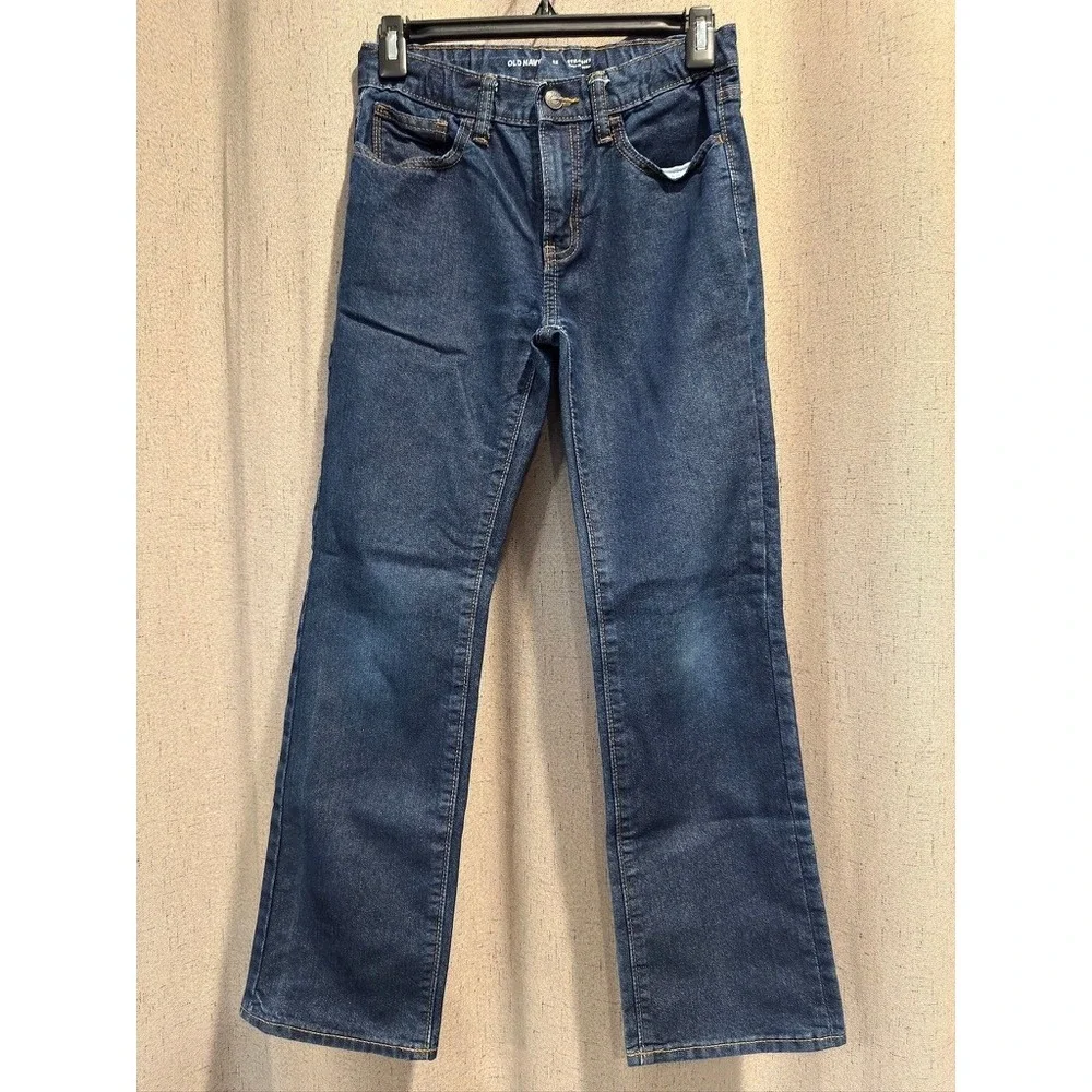 Old Navy Straight Leg Jeans Boys Size 12 Dark Wash Excellent Built-In Tough